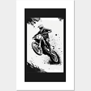 Dirt bike cool wheelie - ink splash white background Posters and Art